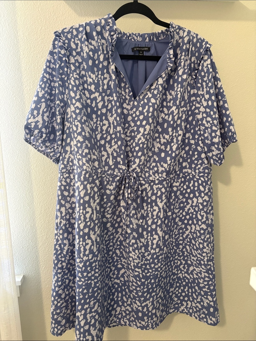 41 Hawthorn Blue and White Printed Tie-Front Midi Dress